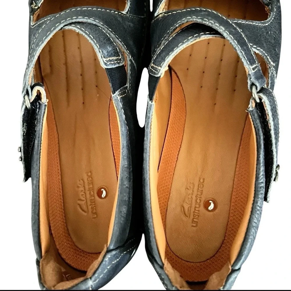 Clarks Unstructured Un Loop Navy Leather Mary Jane Lightweight ShoesSize 7 Wide
